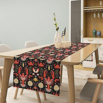 Crawfish Boil Table Runner Seafood Ocean Life Sea Creatures Animals Plants Boil Birthday Party Kitchen Home Dining Fireplace Matel Table Decoration 13x70 Inch