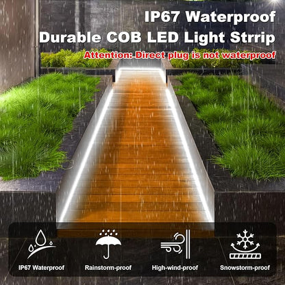 Gliztech IP67 Waterproof COB LED Strip Lights AC 110V-120V Direct Plug, 100FT Super Bright Outdoor Strip Lights with Double Fuse Controller, 6500K White LED Strips for Garden Patio Commercial Decor