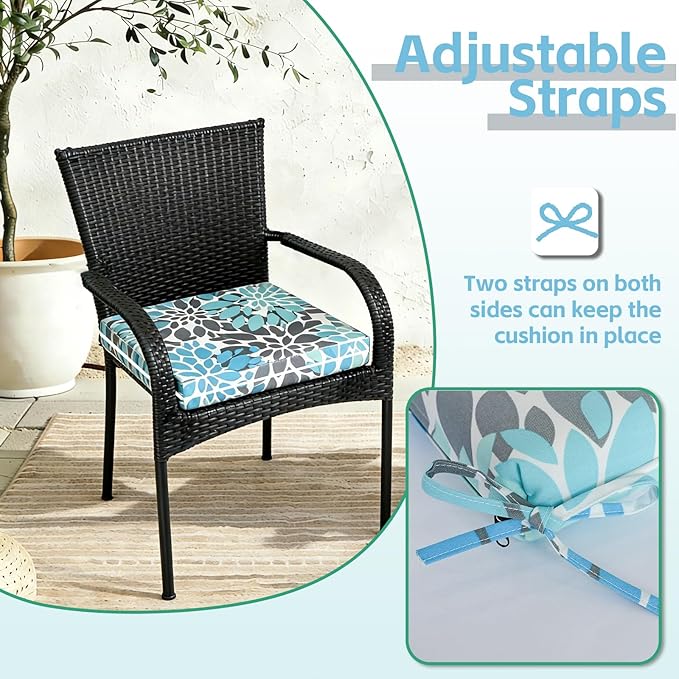 COZYVIDA Outdoor Chair Cushions Set of 4, 20"x20" Square Seat Pads with Tie Straps and YKK Zippers, 30D High-Density Foam, Water-Resistant Fabric,UV-Resistant 1000+ Hrs