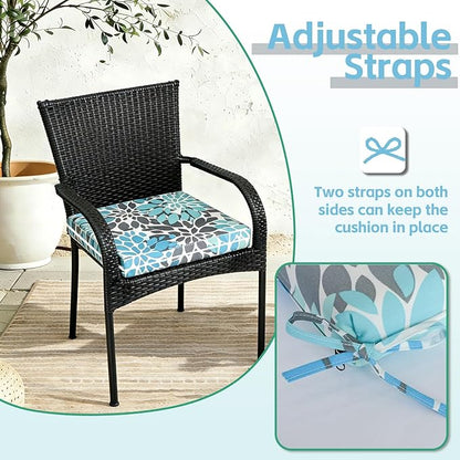 COZYVIDA Outdoor Chair Cushions Set of 4, 20"x20" Square Seat Pads with Tie Straps and YKK Zippers, 30D High-Density Foam, Water-Resistant Fabric,UV-Resistant 1000+ Hrs