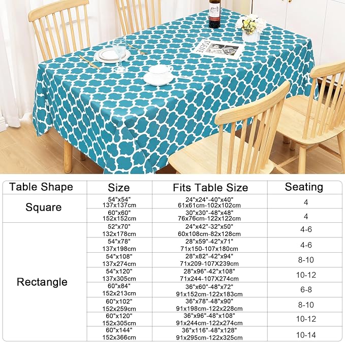 Smiry Rectangle Table Cloth Cover, Waterproof Vinyl Tablecloth with Flannel Backing for Rectangle Tables, Wipeable Spillproof Plastic Tablecloths for Dining, Camping, and Indoor (60"x120", Teal)
