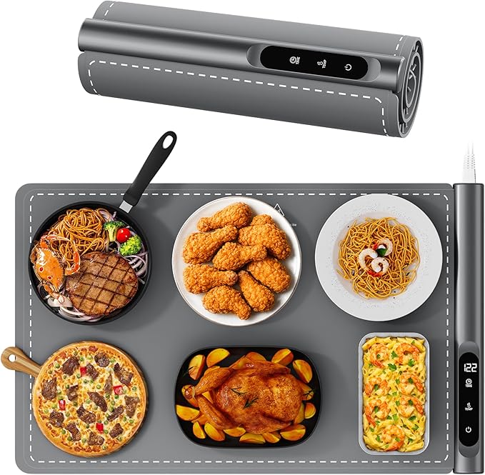 Newise Warming Mat for Food - Graphene Rapid Heating Food Warmers for Countertop, Portable Electric Warming Tray with 6 Temperature Levels, Kitchen Practical Gifts for Mom Wife, Gray