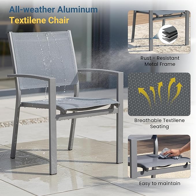 Heavy-Duty Metal Patio Chairs Set of 6, Outdoor Patio Chairs with Breathable Quick-Drying Textilene, Outdoor Chair with 110° Ergonomic High Backrest for Porch, Patio, Garden, Deck, Backyard