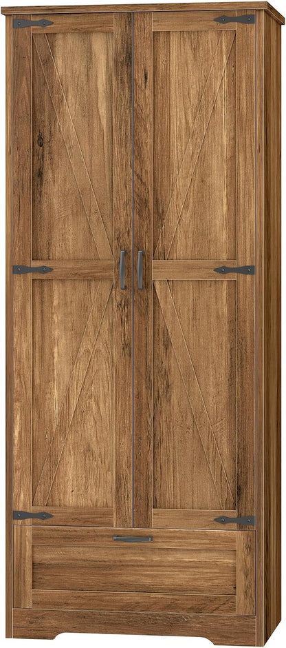 Shintenchi Kitchen Pantry Cabinet, Freestanding Farmhouse Storage Cabinet with 4 Shelves and 1 Drawer, Tall Cupboard for Kitchen, Living Room, Dining Room and Bathroom, Rustic Brown