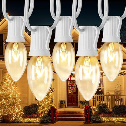 Minetom C9 Christmas String Lights, 50FT Vintage Christmas Tree Lights | Waterproof Outdoor String Lights with 50 Clear Bulbs for Backyard Patio Garden Holiday Wedding Christmas Decor, White Wire