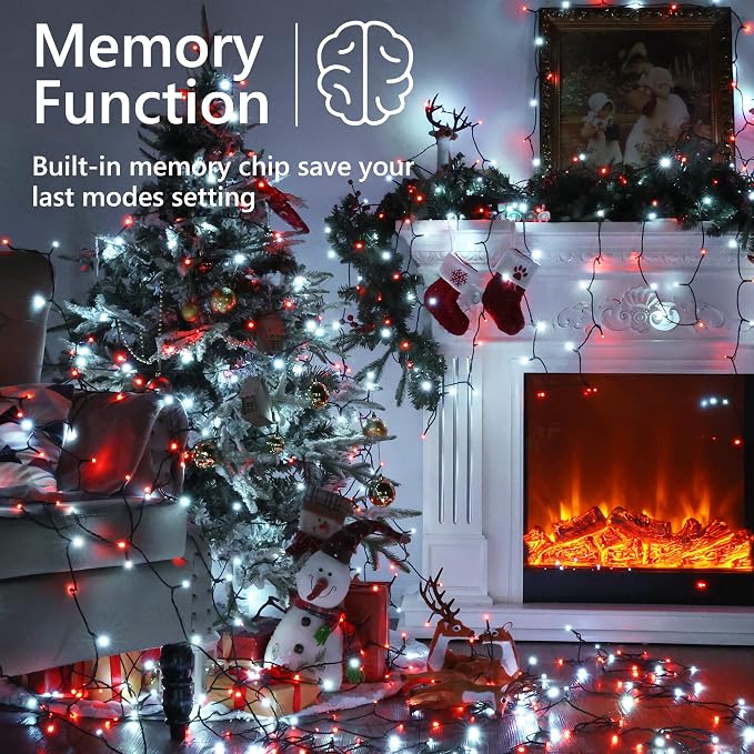 Brizled Red & White Christmas String Lights Indoor Outdoor, 78.74ft 240 LED | Connectable; 8 Modes; Waterproof; Timer; Twinkle Plug in Mini String Light for Xmas Tree Fireplace Party Valentine's Day