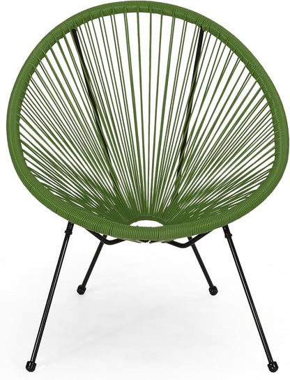 Christopher Knight Home Anson Faux Rattan Outdoor Papasan Chair Set of 2, Patio Accent Chair with Metal Frame, Hammock Weave Egg Chair, Lounge Chair Outdoor for Patio Furniture Set, Green