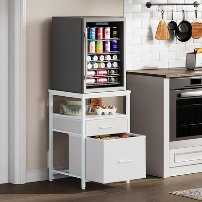 Herture Mini Fridge Stand with 3 Storage, Mini Fridge Cabinet, Beverage Fridge Table, Heavy Duty 18.11" L* 18.11" W Tabletop, for Dorm, Apartment,Office, Bedroom Black HB03BXW
