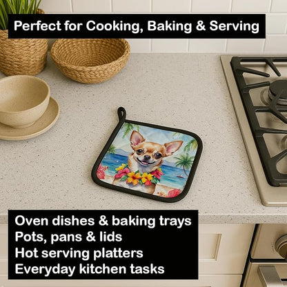Caroline's Treasures Chihuahua Luau Pair of Pot Holders Kitchen Heat Resistant Pot Holders Sets Oven Hot Pads for Cooking Baking BBQ, 7 1/2 x 7 1/2