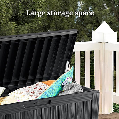 Outdoor Storage Box, 80 Gallon Resin Deck Box Waterproof for Patio Furniture, Garden Tools and Pool Accessories, Lockable UV-Resistant Storage Bin Bench Cabinet for Outside, Black