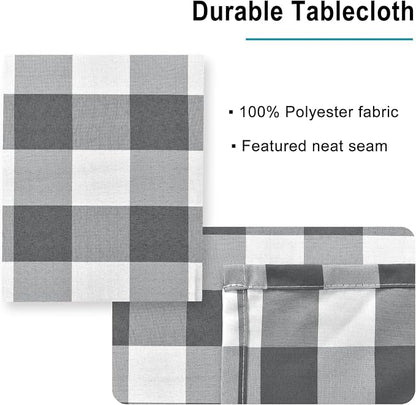 Hiasan Checkered Square Tablecloth - Stain Resistant, Waterproof and Wrinkle Resistant Washable Table Cloth for Dining Room, 70 x 70 Inch, Grey and White Gingham Pattern