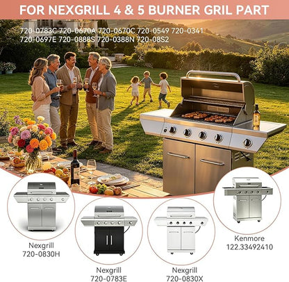 Replacement Parts Kit for Nexgrill 720-0888 720-0888N 720-0888A 720-0830H Gas Grill, Cast Iron Cooking Grates, Burners Heat Plates & Igniters for Nexgrill 4 & 5 Burner Grill Replacement Parts