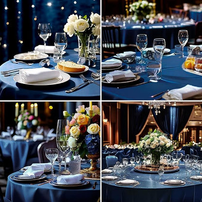 6 Pack Navy Blue Round Tablecloths 120 Inch for Dining Tables | Washable Decorative Linen Polyester Table Cover for Banquets Buffets Parties and Weddings
