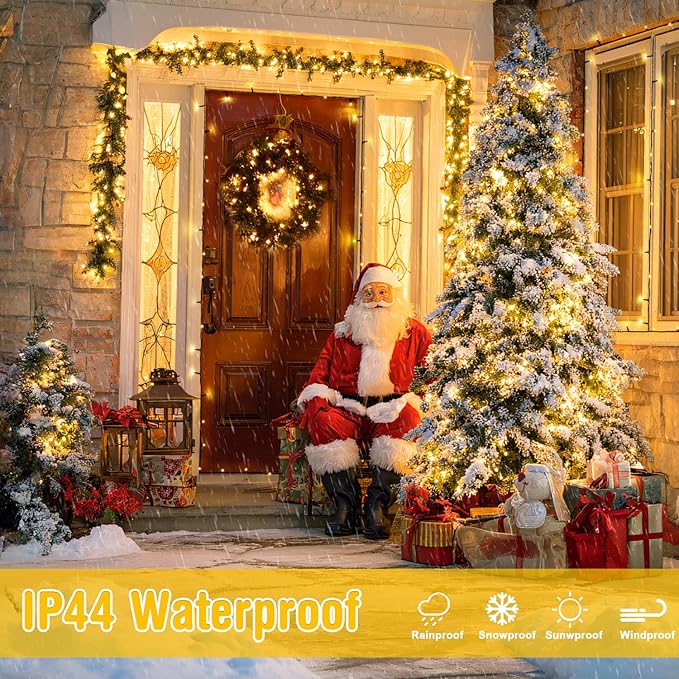 4 Pack Battery Operated Christmas Lights, 50 LEDs 16.5ft Battery Powered String Lights Indoor Outdoor, Green Wire Warm White Twinkle Lights for Wreath Yard Garden Christmas Tree Decorations