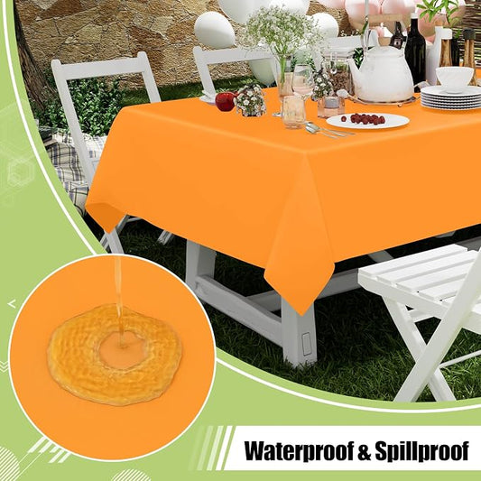 Smiry Disposable Table Cloth 3 Pack, 54 x 108 Inch Waterproof Plastic Tablecloth, Decorative Rectangle Table Covers for Party, Birthday, Picnic, Orange
