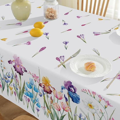 SASTYBALE Spring Summer Tablecloth 60 x 84 Inch Rectangle, Wild Flowers Floral tablecloths, Stain Resistant Wrinkle Free Table Covers Table Cover for Party Picnic Dinner Decor, Whiter
