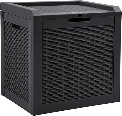 YITAHOME 32 Gallon Rattan Deck Box,Indoor Outdoor Storage Box for Patio Furniture,Pool Accessories, Cushions,Garden Tools, Sports Equipment, Waterproof Resin with Lockable Lid and Side Handles (Black)