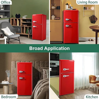 Retro Fridge with Freezer, 3.5 Cu. Ft. Mini Fridge Red | Small Refrigerator with 7-Level Adjustable Thermostat, Retro Compact Refrigerator 2-Door Fridges for Apartment/Dorm/Office/RV