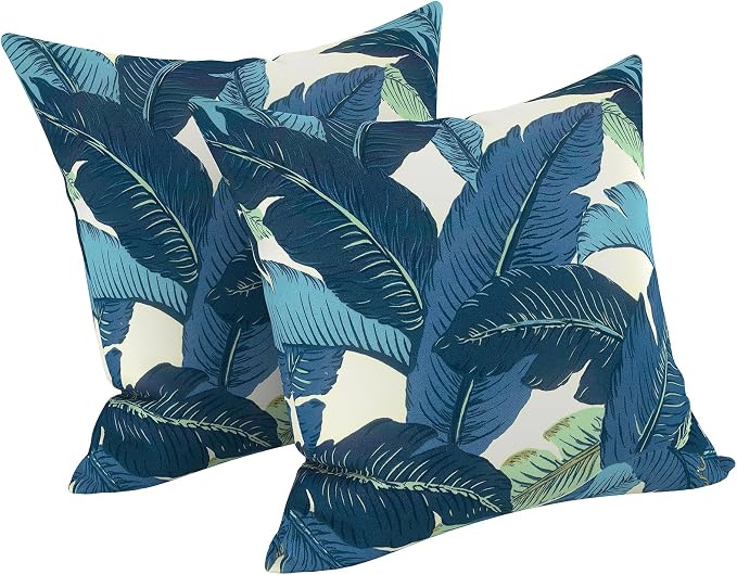 LVTXIII 2 Pack Outdoor Pillow Covers ONLY 18x18 Inch, Water-Repellent Square Decorative Cushion Covers for Patio Furniture, Garden, Sofa, Swaying Palms Blue