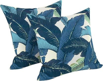 LVTXIII 2 Pack Outdoor Pillow Covers ONLY 18x18 Inch, Water-Repellent Square Decorative Cushion Covers for Patio Furniture, Garden, Sofa, Swaying Palms Blue
