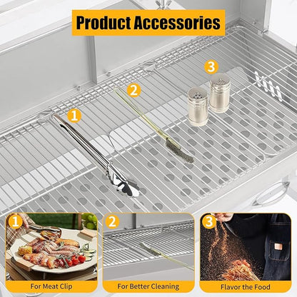 Rotisserie Grill with Back Cover Guard, 25W Motor 55 Inch Stainless Steel Small Pig Lamb Rotisserie Roaster, BBQ Charcoal Rotisserie Grill for Camping Party, Outdoor Kitchen (176 LBS/80KG)