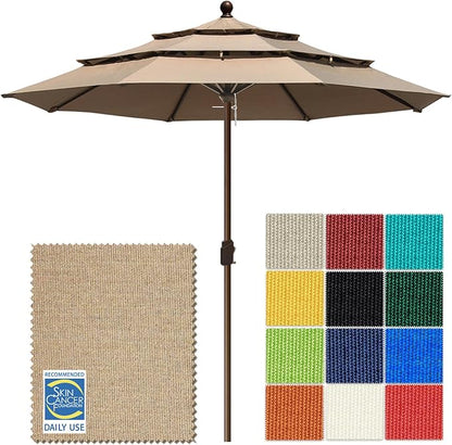 EliteShade USA 10-Year-Non-Fading 10ft 3-Tier Market Patio Umbrella, Commercial Grade Outdoor Table Umbrella with Crank Open, Windproof & UPF 50+ UV Protection, Heavy Duty Ventilation for Garden, Deck, Pool, Backyard, Beach & Bistro, No Tilt, Heather B...