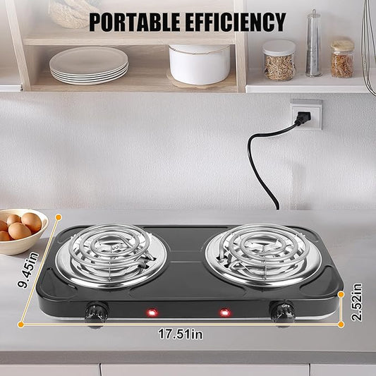 Electric Charcoal Burner Stove, 500W Single Coil Hot Plate Starter with Grill Tongs, 5-Level Temp, Smart Heat Control & Stainless Steel Fast Heating for Cooking top Countertop (3890Black-Double01)