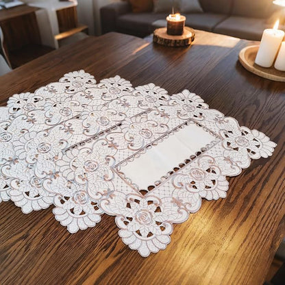 LeLehome Set of 4 Flower Embroidered Placemats, Oblong Brown Flower Rose Lunchmats Place Mats, Home Kitchen Dining Restaurant Party Indoor Decor Table Mats, 18 Inch X 12 Inch