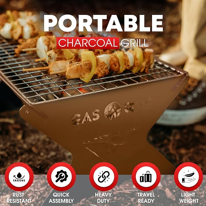 GasOne 15” Portable Charcoal Grill – Foldable BBQ Grill – Camping Grills for Backyard, Bonfire, Patio – Heavy-Duty Portable Fire Pit – Camp Cooking Gear, Brown