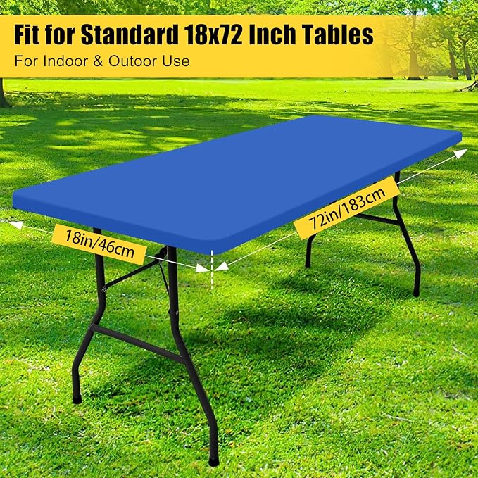 Smiry Rectangle Picnic Table Cloth, Waterproof Elastic Fitted Tablecloths for 6 Foot Tables, Washable Polyester Table Cover for Camping, Indoor and Outdoor (Blue, 18"x72")