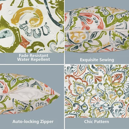 LVTXIII 2 Pack Outdoor Throw Pillow Covers for Patio Furniture, 16x16 Inch Square Pillow Case, Water-Repellent Cushion Covers for Garden, Porch, Sofa, Paisley Botanical