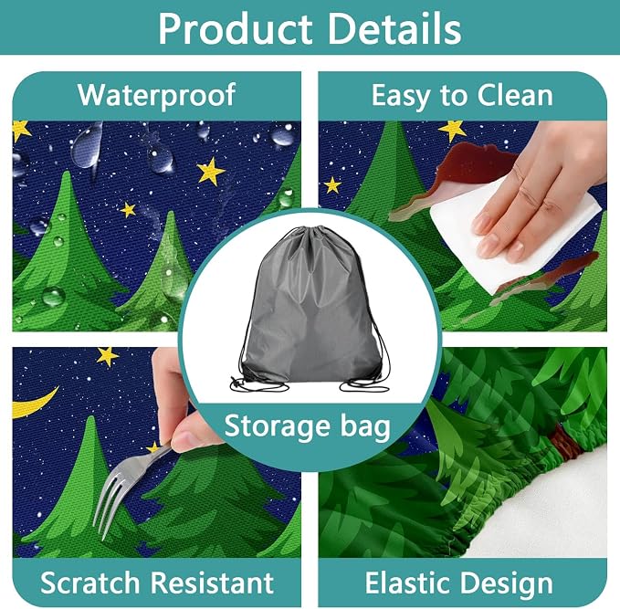 JAWO Camping Picnic Table Cover Set with Bench Covers Green Pine Tree Forest Tablecloth Fitted Picnic Table Cover with Elastic Windproof and Waterproof Fabric, Camping Accessories Patio & Outdoor