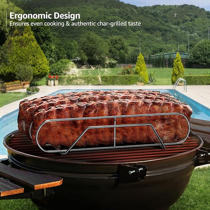 Sorbus Non-Stick Rib Rack XL - Porcelain Coated Steel Roasting Stand – Holds 3 Full Rib Racks for Grilling & Barbecuing - Perfect BBQ Accessories for Smoker Grill - Convenient Design (Stainless Steel)