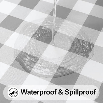 Smiry Rectangle Picnic Table Cloth, Elastic Waterproof Fitted Vinyl Tablecloths, Flannel Backed Buffalo Plaid Table Covers for Dining, Camping, Outdoor (White and Grey, 36" x 96")