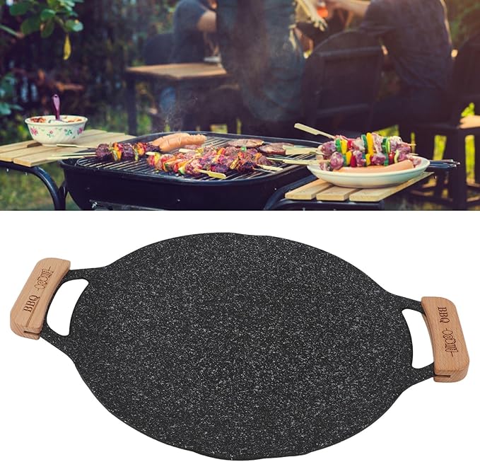 gernie Korean BBQ Grill Pan, Nonstick Round Griddle Grill Pan, Portable Round Cast Iron Skillet with Handle, Multifunctional Stove Plate for Meats, Pancakes, Korean Grill Pan for, gernief9w01iphkm-13