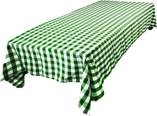 LA Linen Polyester Gingham Checkered 60 by 144-Inch Rectangular Tablecloth, White and Hunter Green