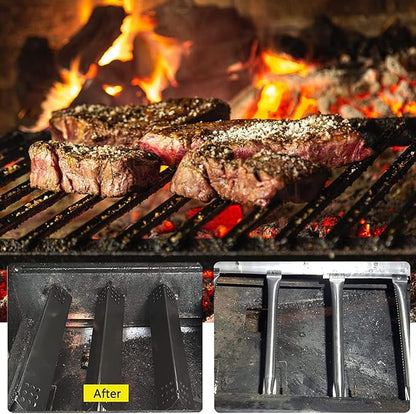 Yiming Grill Replacement Parts for Grillmaster 720-0697, Nexgrill 720-0697, Sunbeam 720-0697 Models, Porcelain Steel Heat Plate Tent Shields, Stainless Steel Pipe Burner Tubes Set, 4 Pack
