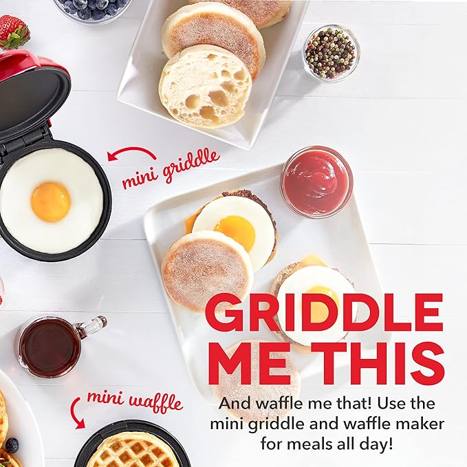 Dash Mini Maker Set - Customized Treat Maker - Supports Multi-Function Cooking - Easy Cleanup and User-Friendly Design - Red - Waffle & Griddle Irons