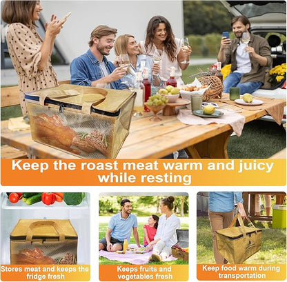 BBQ Blanket for Resting Meat, Reusable Insulated Meat Resting Bag - Locks in Natural Juices & Perfects Texture, BBQ Resting Blanket with Wide Mouth for Backyard Smokers & Grilling