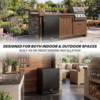 24 Inch Wide Under Counter Beverage Refrigerator, 210 Cans Large Capacity Drink Cooler, Freestanding & Built-in Beer Wine Soda Fridge with LED Light, for Home Kitchen Bar Office Outdoor Patio Black
