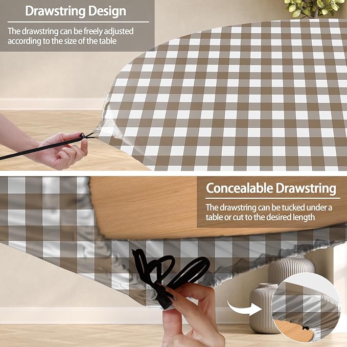 opstellen Fitted Round Tablecloths Reusable Stain Resistant Table Clothes Vinyl Indoor Outdoor Circular Cover for 45-54" Table Dorm kitchen Storage Gifts Summer Autumn Camper Patio Picnic Accessories