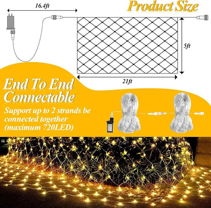LitHome 21FT x 5FT Christmas Net Lights Outdoor Mesh Lights Connectable | 8 Modes 360 LED Waterproof Warm White Christmas Mesh Light for Bushes, Garden, Backyard, Xmas, Holiday Decor, Clear Wire