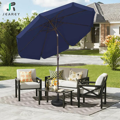 JEAREY 9 FT Patio Umbrella Outdoor, Table Umbrellas Market Umbrella w/Push Button Tilt/Crank, 8 Sturdy Ribs(Navy Blue)