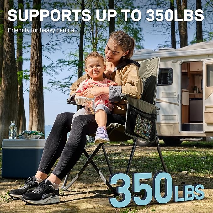 EVER ADVANCED Reclining Camping Chairs for Adult Lightweight, Folding Recliner Chair with Adjustable Back, 4-Level Lounge Chairs, Portable Lawn Chairs for Patio Balcony, Supports 350lbs Green