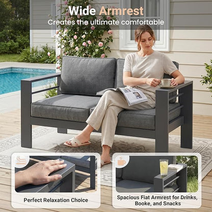Solaste Aluminum Outdoor Patio Furniture Set, 7 Seats Patio Sectional Sofa with 5" Thick Cushion, Outdoor Patio Set with Coffee Table for Porch, Backyard, Deck, Yard, Grey