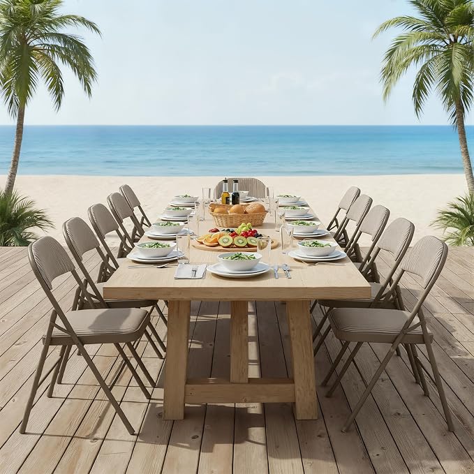 DUMOS 2 Pack Folding Chairs with Padded Cushion and Back - Fabric Stackable Portable Dining Chairs Set, for Home and Office, Conference, Wedding, Party, Patio, Garden, for Indoor Outdoor, Khaki