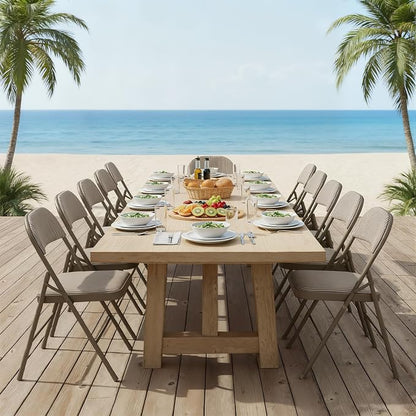 DUMOS 2 Pack Folding Chairs with Padded Cushion and Back - Fabric Stackable Portable Dining Chairs Set, for Home and Office, Conference, Wedding, Party, Patio, Garden, for Indoor Outdoor, Khaki