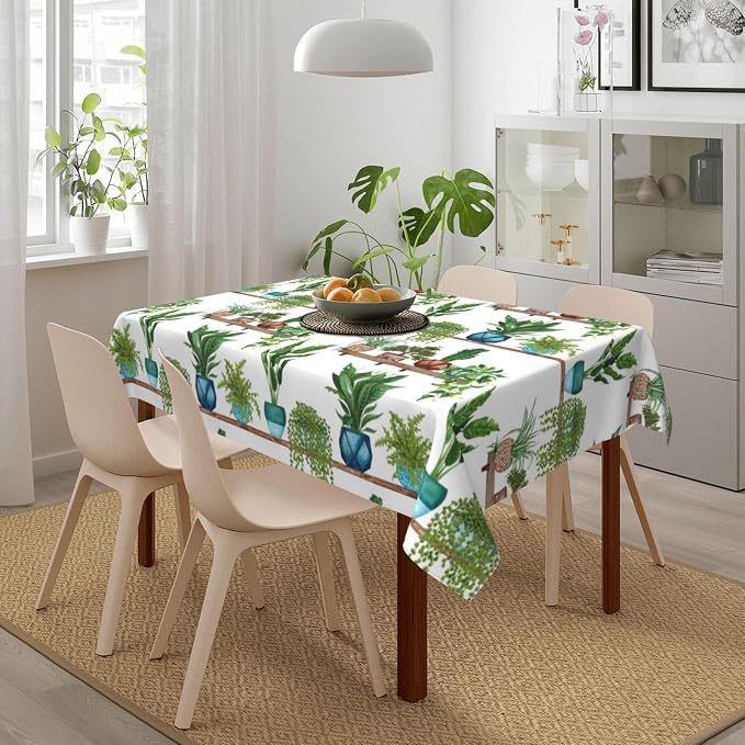 Green Plant Rectangle Tablecloth Cute Botanic Waterproof Table Cloth | For Kitchen Dining Party Patio Picnic Wedding Home Decor Spring Summer Outdoor Indoor 54x72 Inch