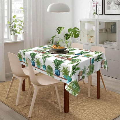 Green Plant Rectangle Tablecloth Cute Botanic Waterproof Table Cloth | For Kitchen Dining Party Patio Picnic Wedding Home Decor Spring Summer Outdoor Indoor 54x72 Inch