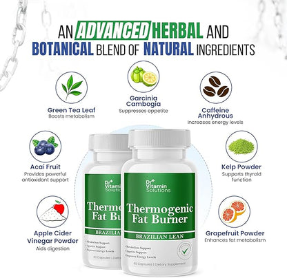 Thermogenic Fat Burner for Women and Men - Appetite Suppressant for Weight Loss - Includes Green Tea Extracts for Bloat Relief - Metabolism Booster - Pack of 2